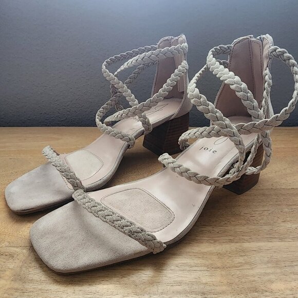 Joie Felina Taupe Cream Beige Square Toe Braided Strappy Block Heels Womens 8 - Picture 4 of 10